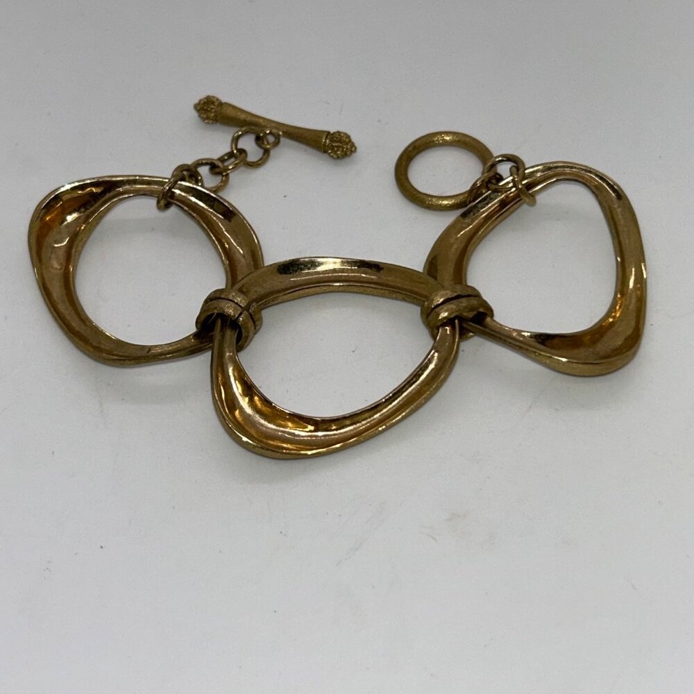 Rivka Friedman Brushed Gold-tone Oval Link Bracelet Clad Textured Statement - Picture 7 of 14